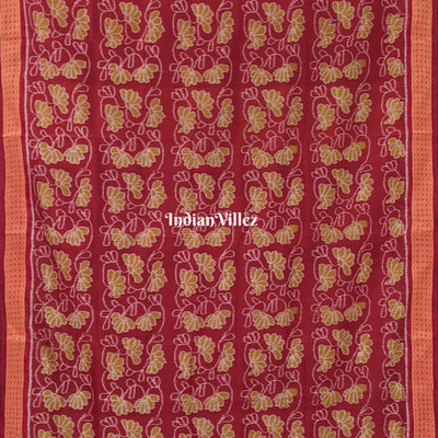 Brick Red Contemporary Floral Odisha Handloom Silk Saree with Lotus Pallu