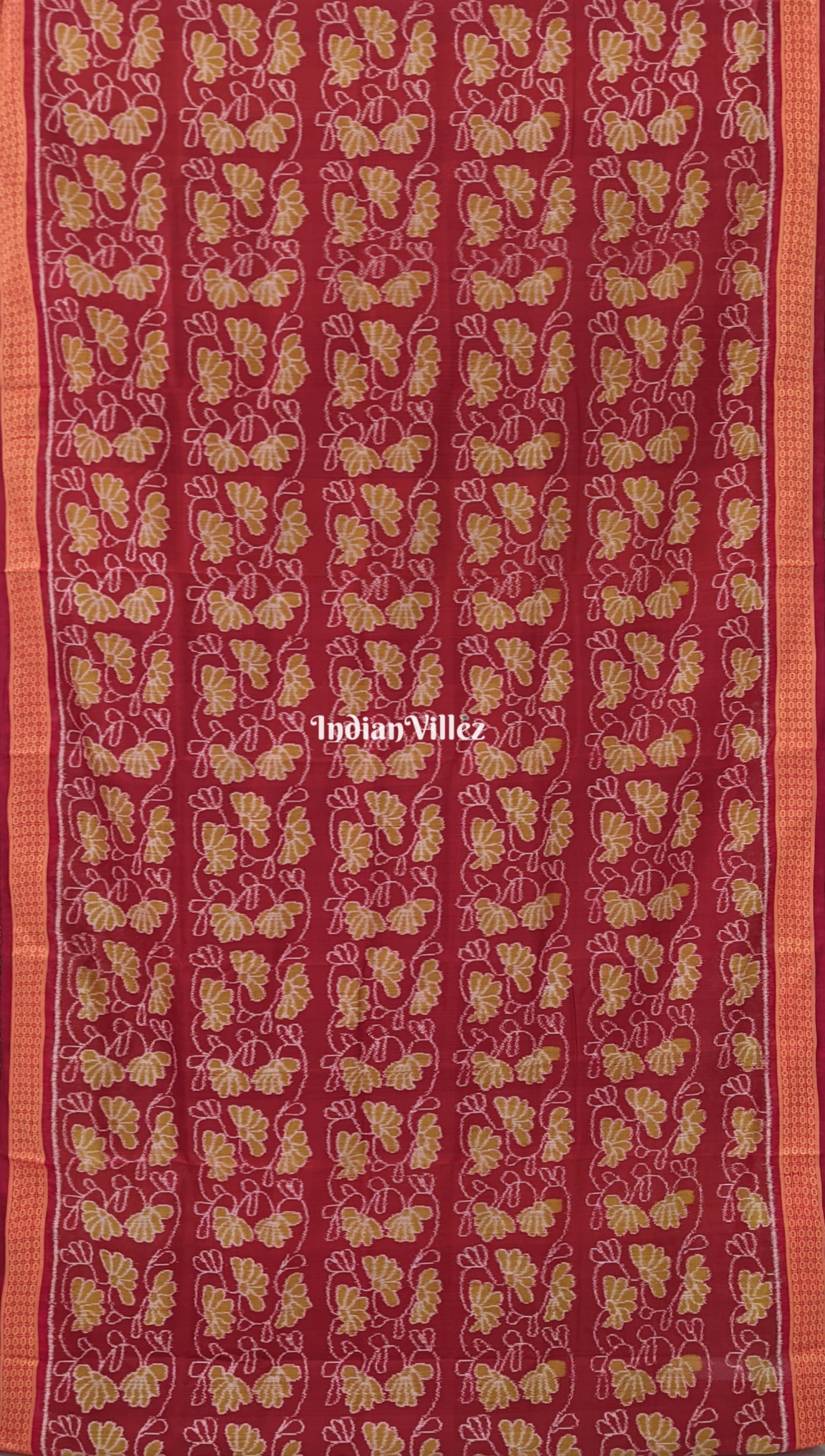 Brick Red Contemporary Floral Odisha Handloom Silk Saree with Lotus Pallu