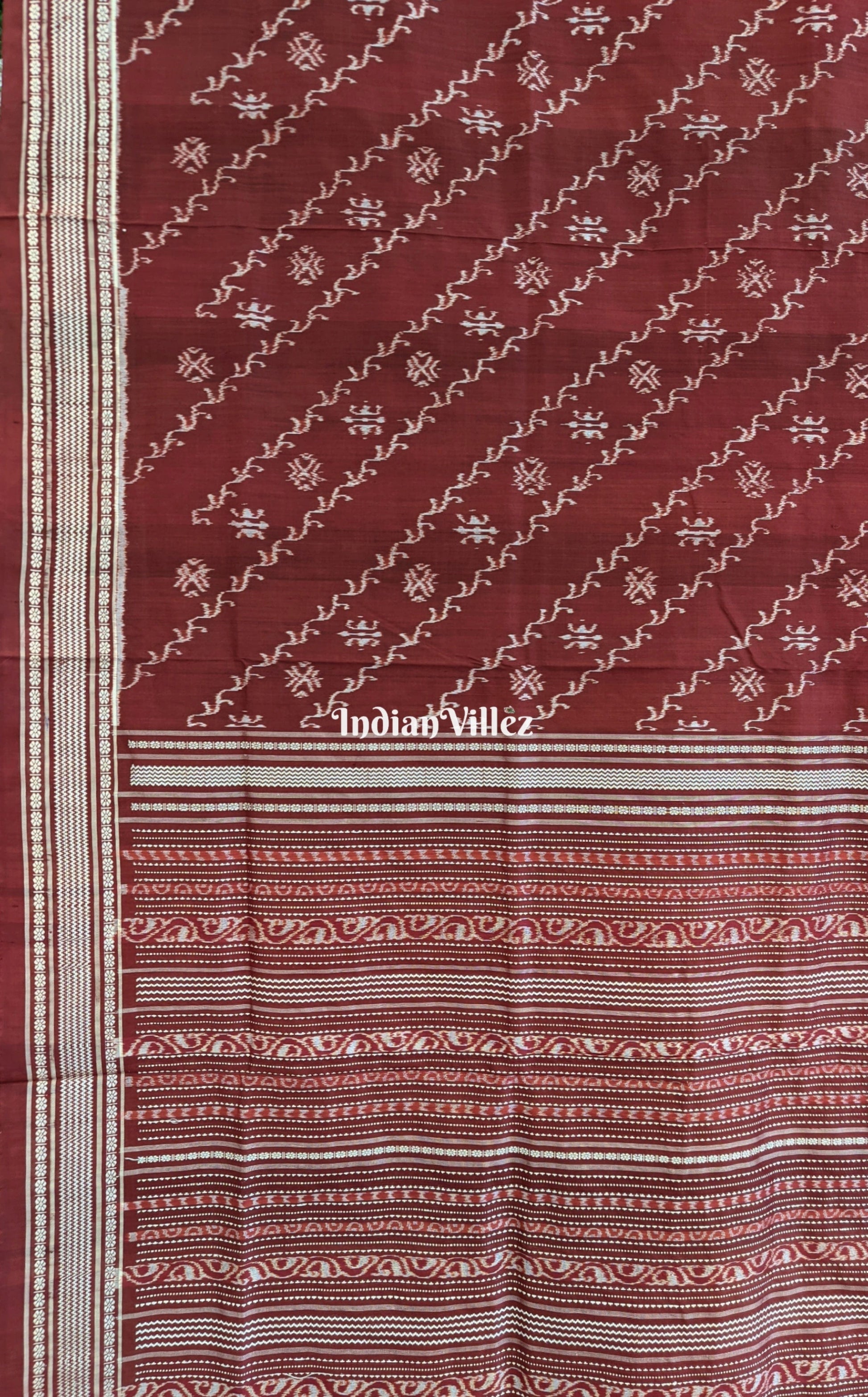 Maroon Creeper Design Natural Dyed Sambalpuri Silk Saree