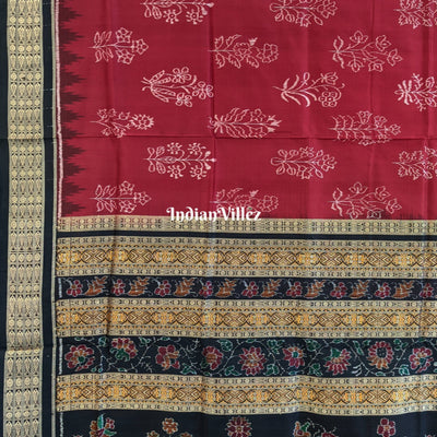 National Award Winning Maroon Sambalpuri Natural Dyed Silk Saree