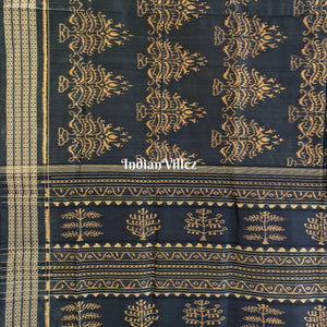 Black Odisha Handloom Sambalpuri Ikat Natural Dyed Silk Saree