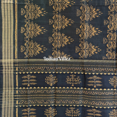 Black Odisha Handloom Sambalpuri Ikat Natural Dyed Silk Saree
