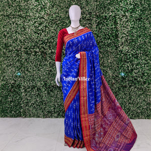 Blue Tribal Themed Odisha Handloom Khandua Silk Saree