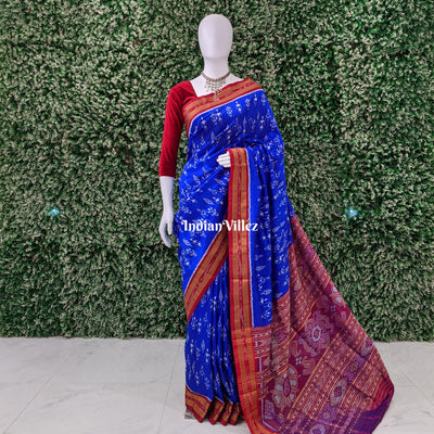 Blue Tribal Themed Odisha Handloom Khandua Silk Saree