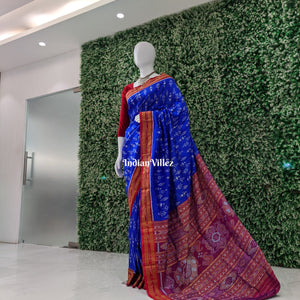 Blue Tribal Themed Odisha Handloom Khandua Silk Saree
