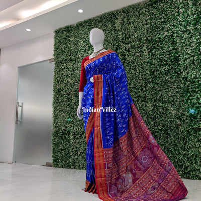 Blue Tribal Themed Odisha Handloom Khandua Silk Saree