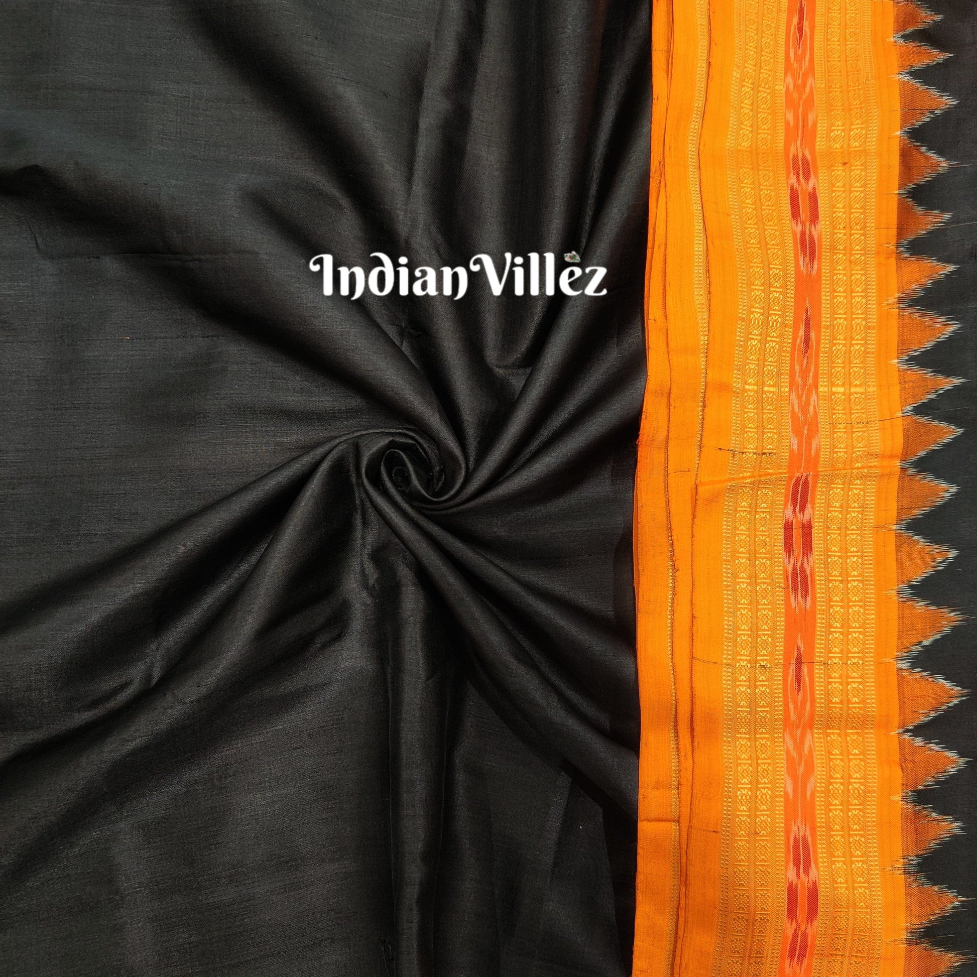Black Yellow Sambalpuri Ikat Silk Blouse Fabric