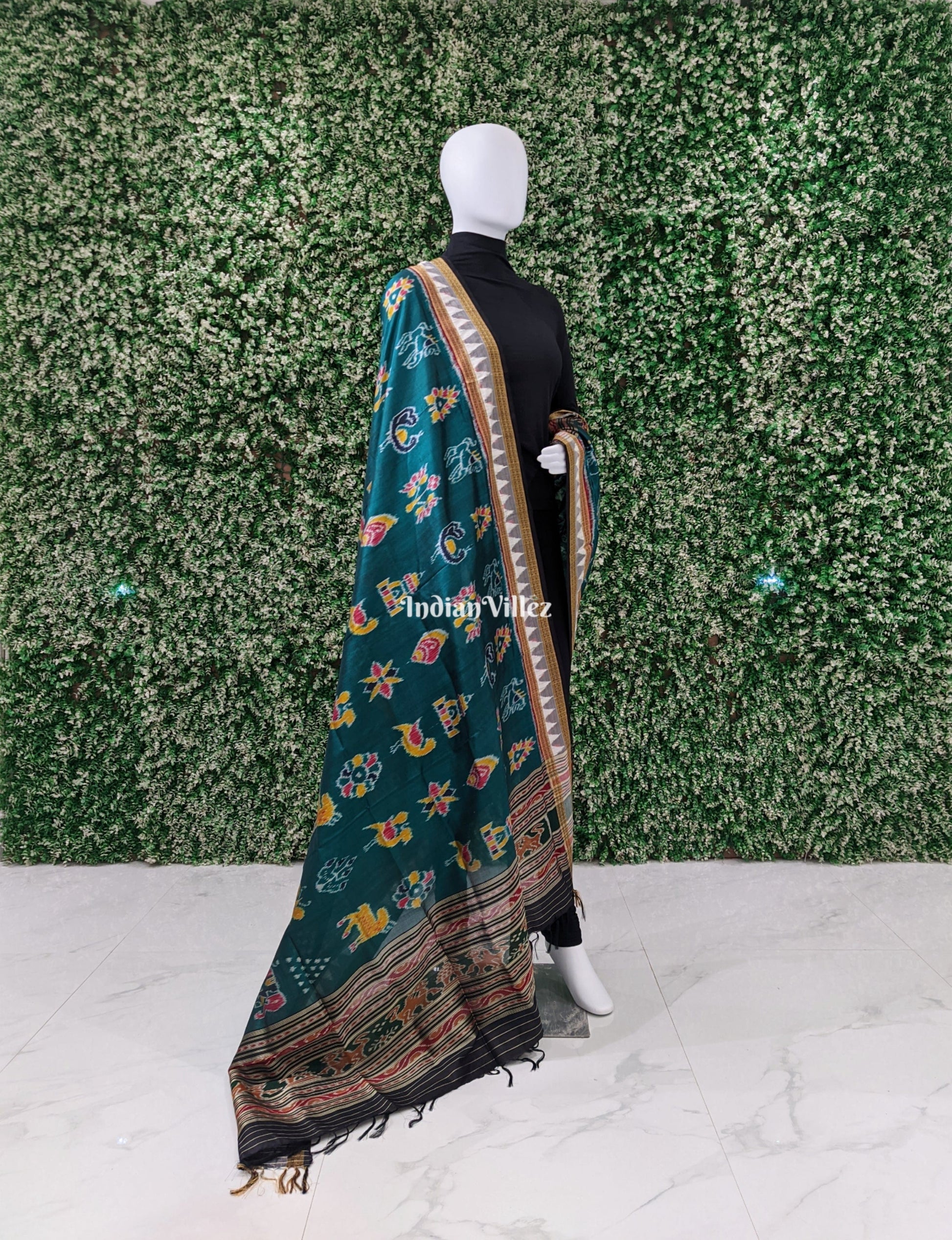 Azure Blue Nabarangi Nabakothi Odisha Handloom Silk Dupatta