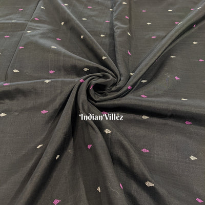 Black Bomkai Sambalpuri Ikat Silk*Cotton Fabric