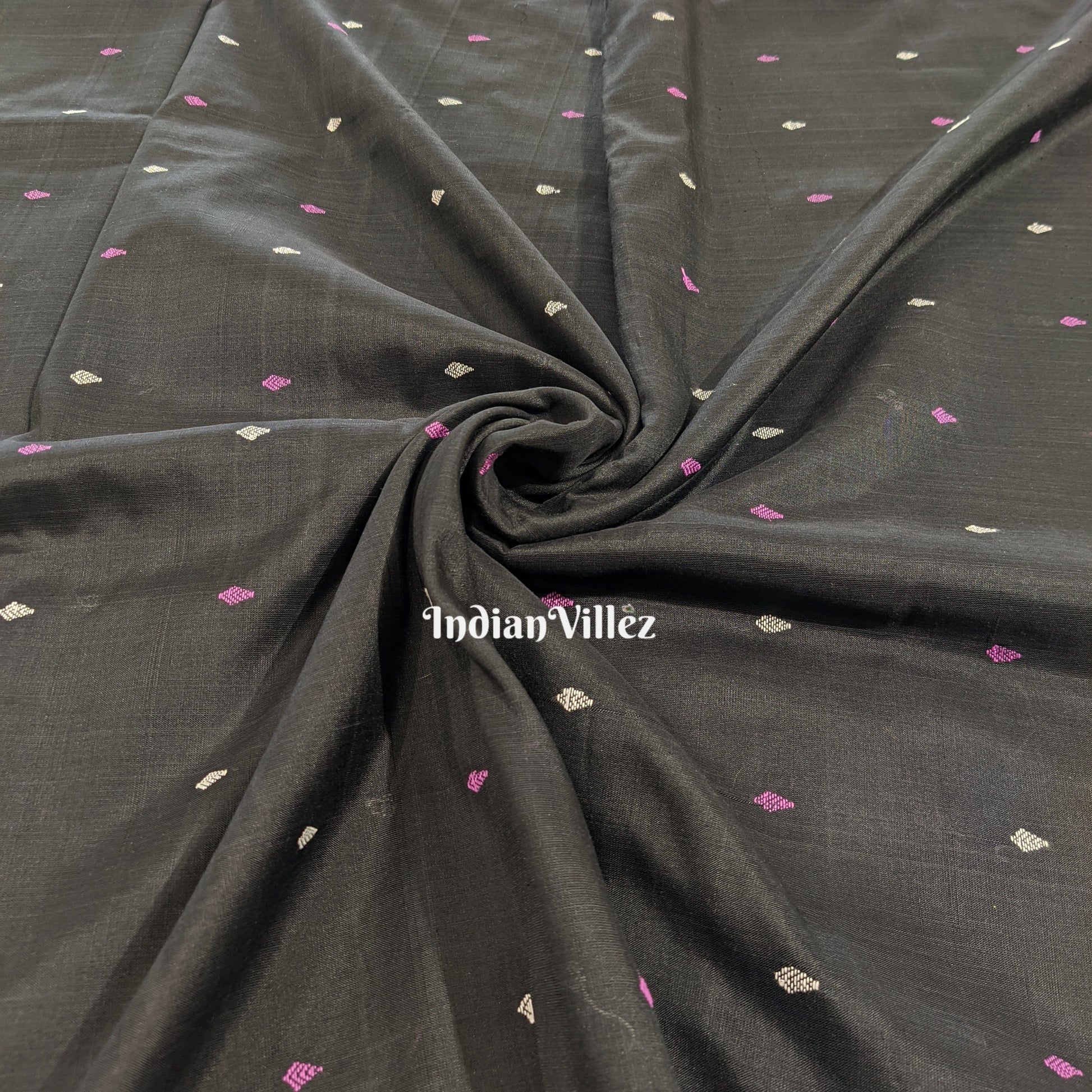 Black Bomkai Sambalpuri Ikat Silk*Cotton Fabric