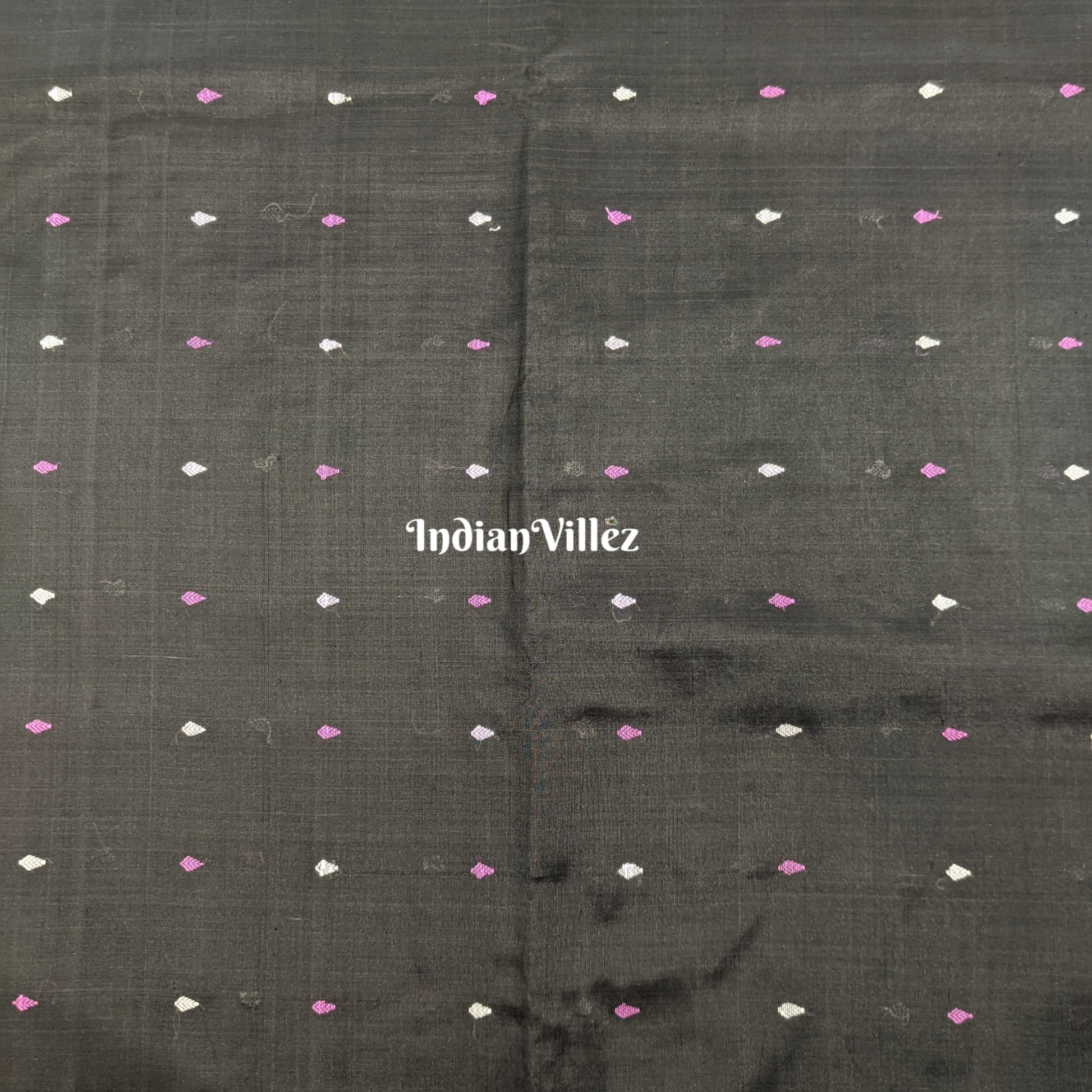 Black Bomkai Sambalpuri Ikat Silk*Cotton Fabric