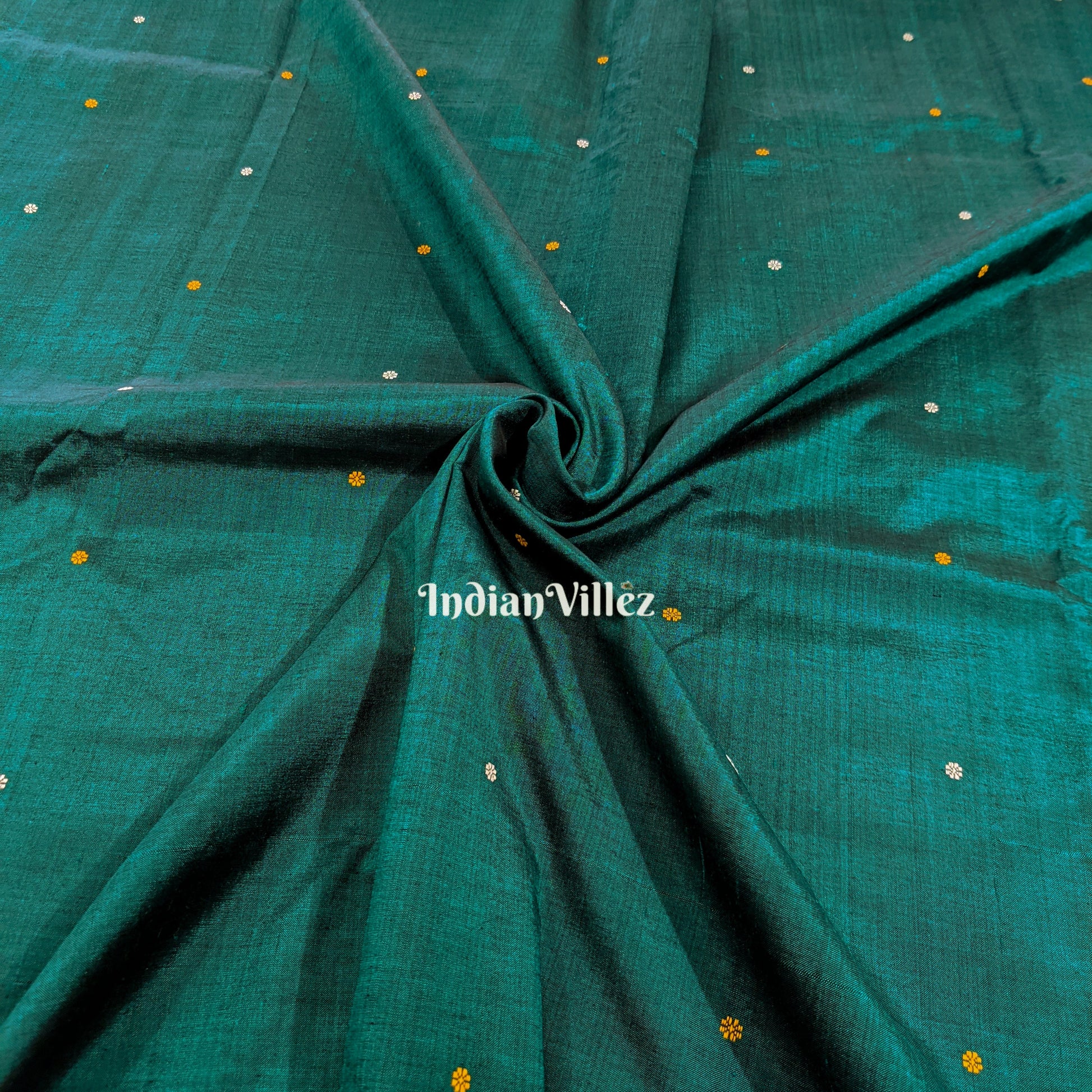 Teal Green Bomkai Sambalpuri Ikat Silk*Cotton Fabric