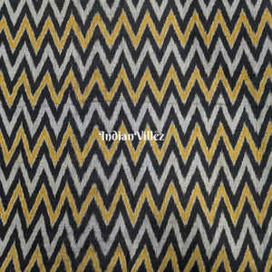 Black with Yellow Waves Motif Cotton Ikat Handloom Fabric