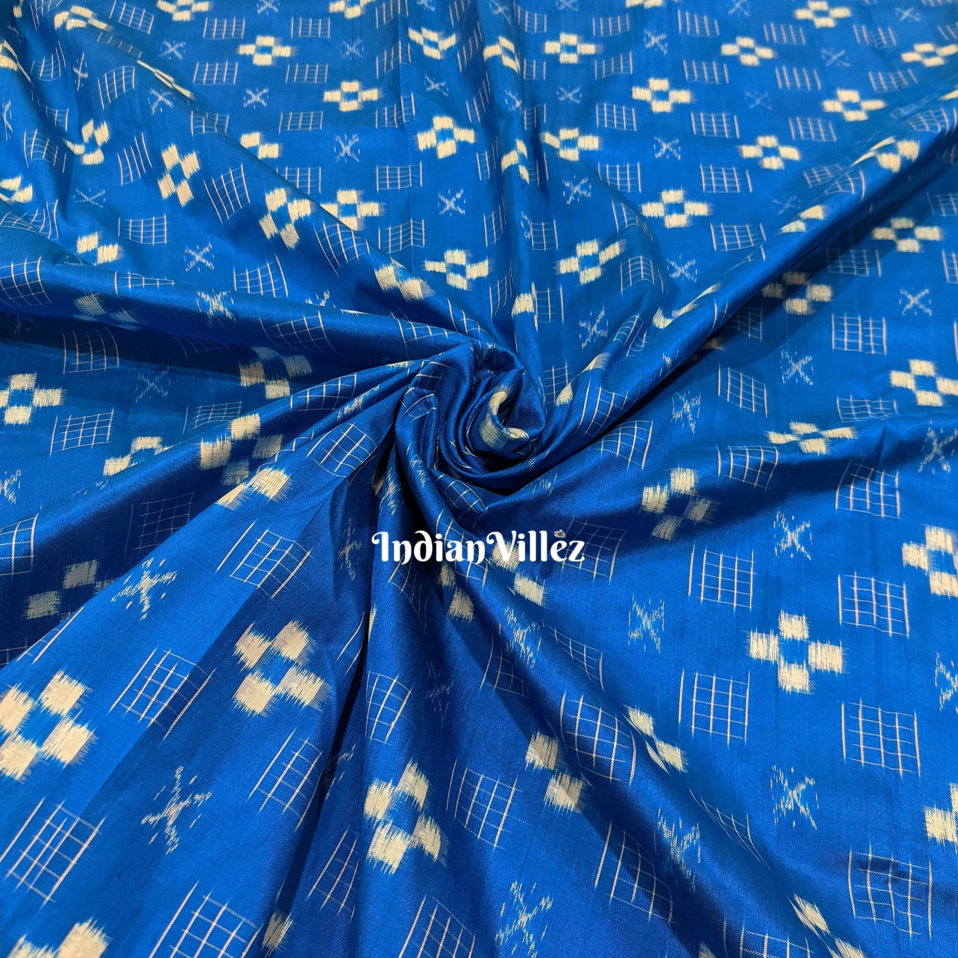 Blue Odisha Handloom Pasapali Theme Sambalpuri Silk Fabric