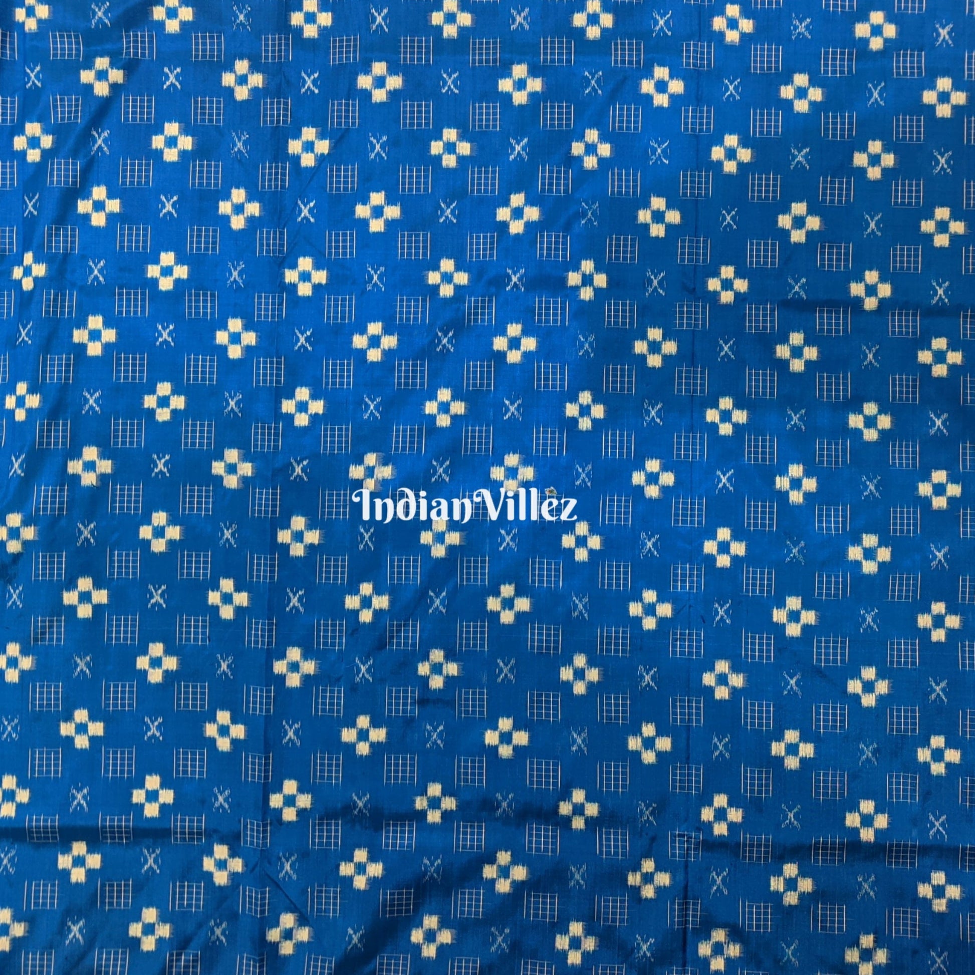 Blue Odisha Handloom Pasapali Theme Sambalpuri Silk Fabric