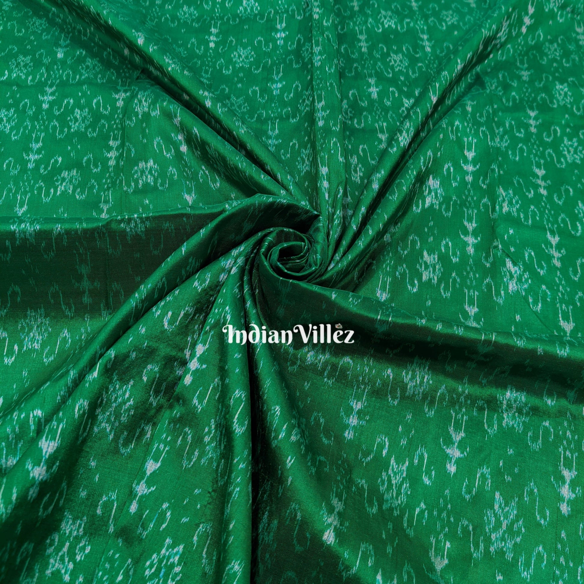 Green Tribal Theme Odisha Ikat Sambalpuri Silk Fabric