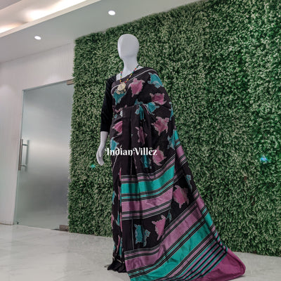 Black Tortoise Theme Odisha Handloom Contemporary Silk Saree