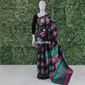 Black Tortoise Theme Odisha Handloom Contemporary Silk Saree