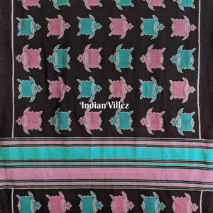 Black Tortoise Theme Odisha Handloom Contemporary Silk Saree