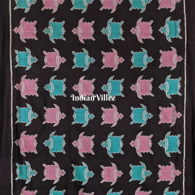 Black Tortoise Theme Odisha Handloom Contemporary Silk Saree