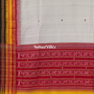 White Kathiphera Ikat Odisha Handloom Khandua Silk Saree