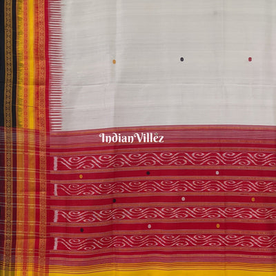 White Kathiphera Ikat Odisha Handloom Khandua Silk Saree