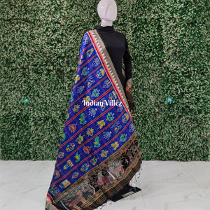 Navy Blue Nabakothi Odisha Handloom Silk Dupatta