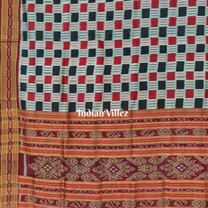 Off White Red Black Odisha Handloom Khandua Silk Saree
