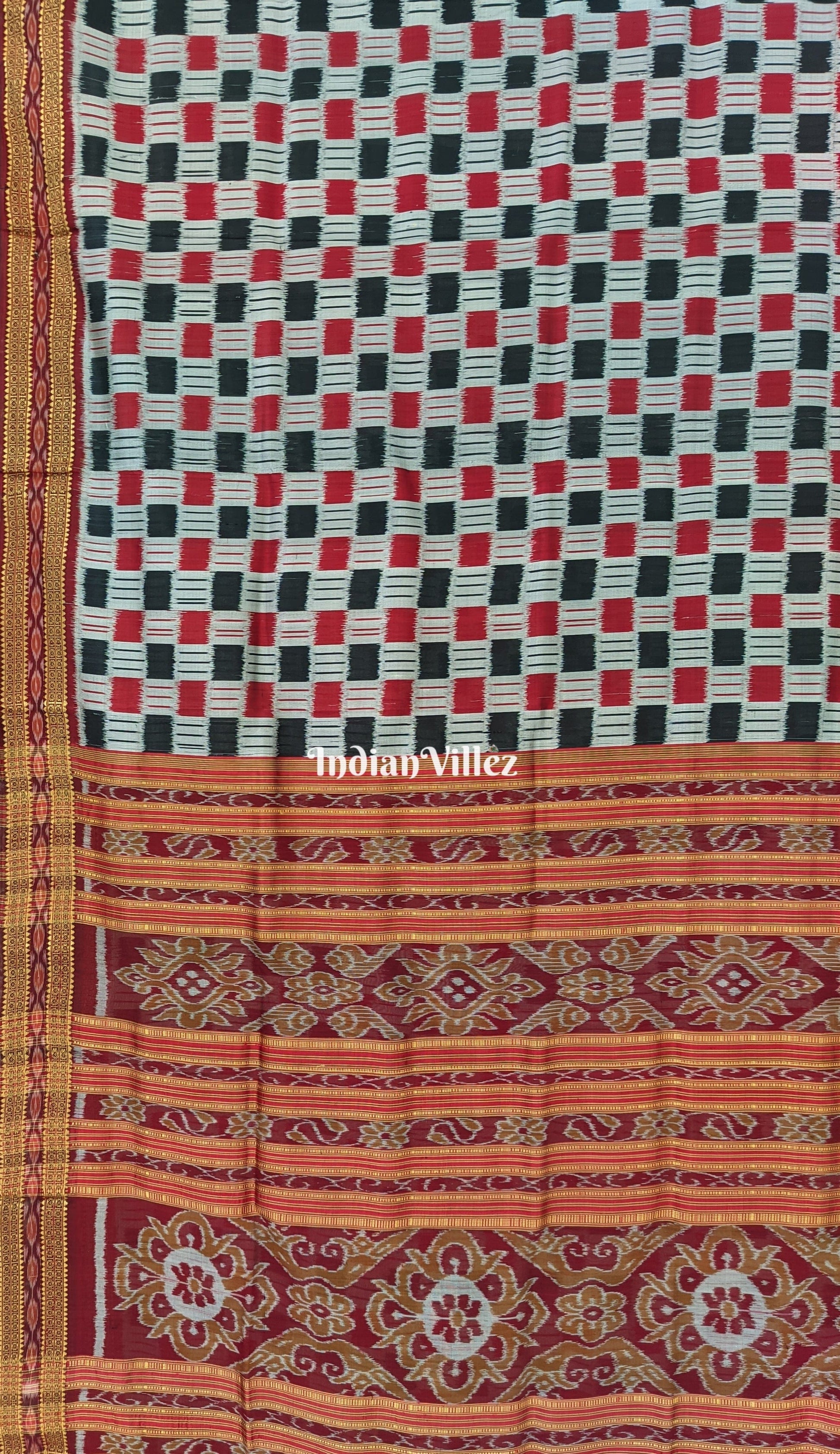 Off White Red Black Odisha Handloom Khandua Silk Saree