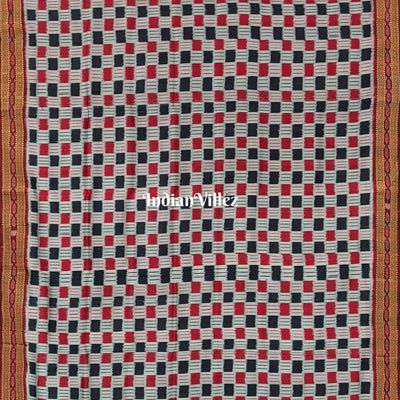 Off White Red Black Odisha Handloom Khandua Silk Saree