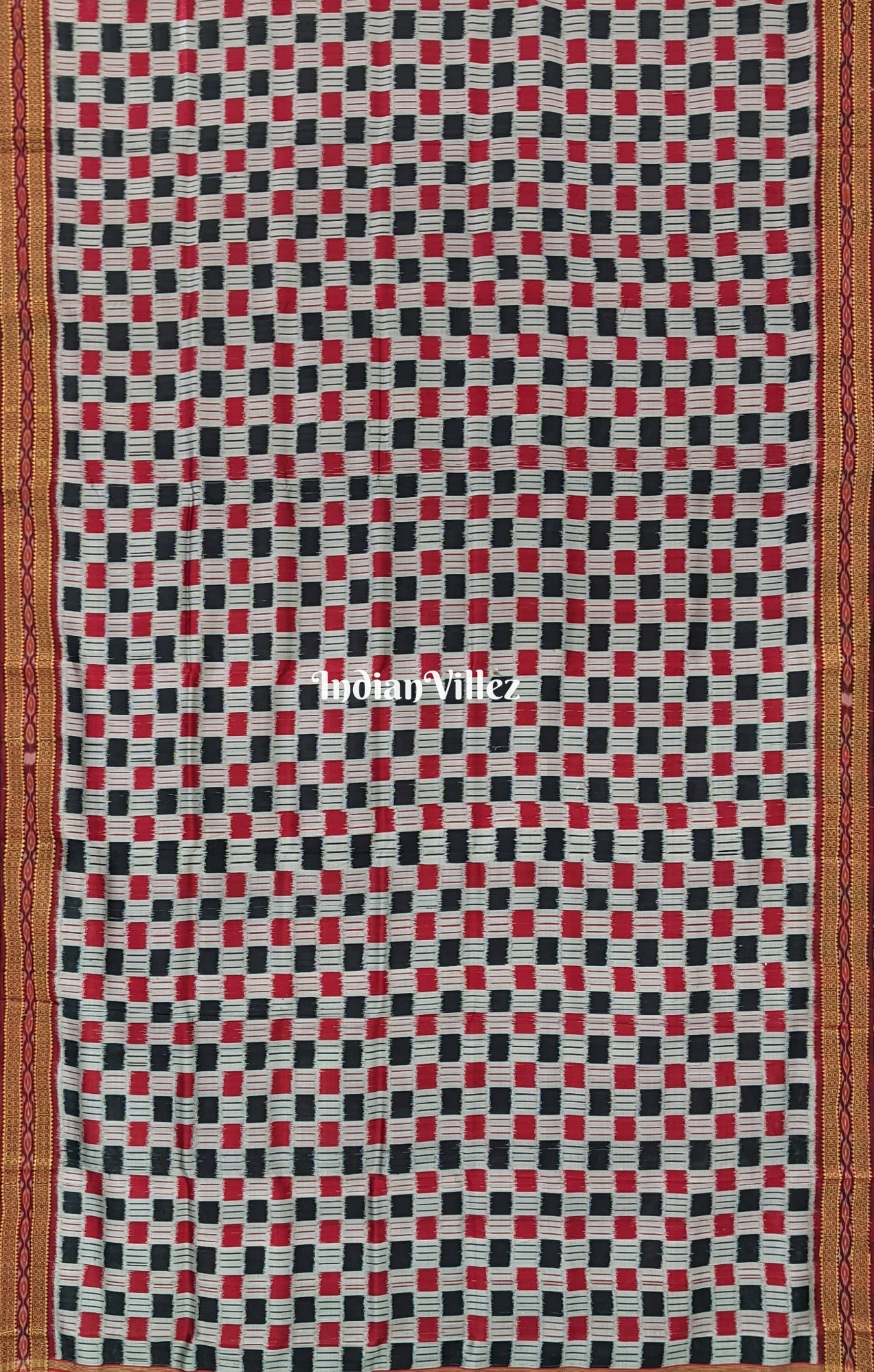 Off White Red Black Odisha Handloom Khandua Silk Saree