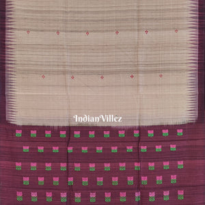 Chandan Color Gopalpur Tussar Silk Saree with Lotus Anchal