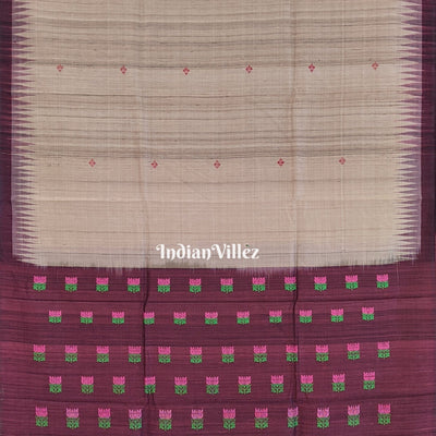 Chandan Color Gopalpur Tussar Silk Saree with Lotus Anchal