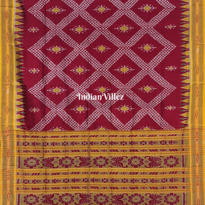 Maroon Odisha Handloom Tarabali Khandua Silk Saree