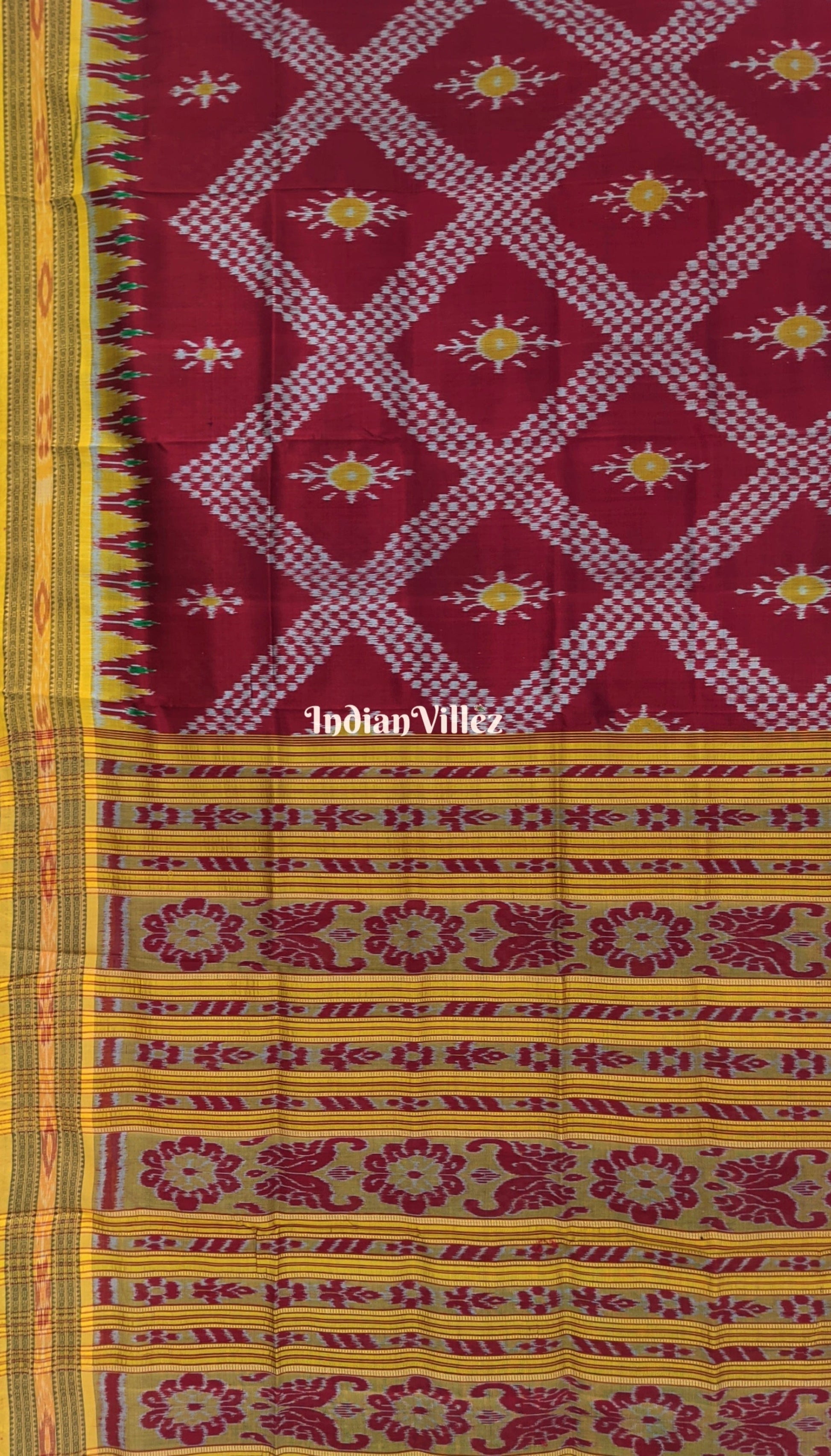 Maroon Odisha Handloom Tarabali Khandua Silk Saree
