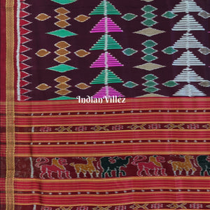 Dark Wine Multicolored Geometric Ikat Khandua Silk Saree