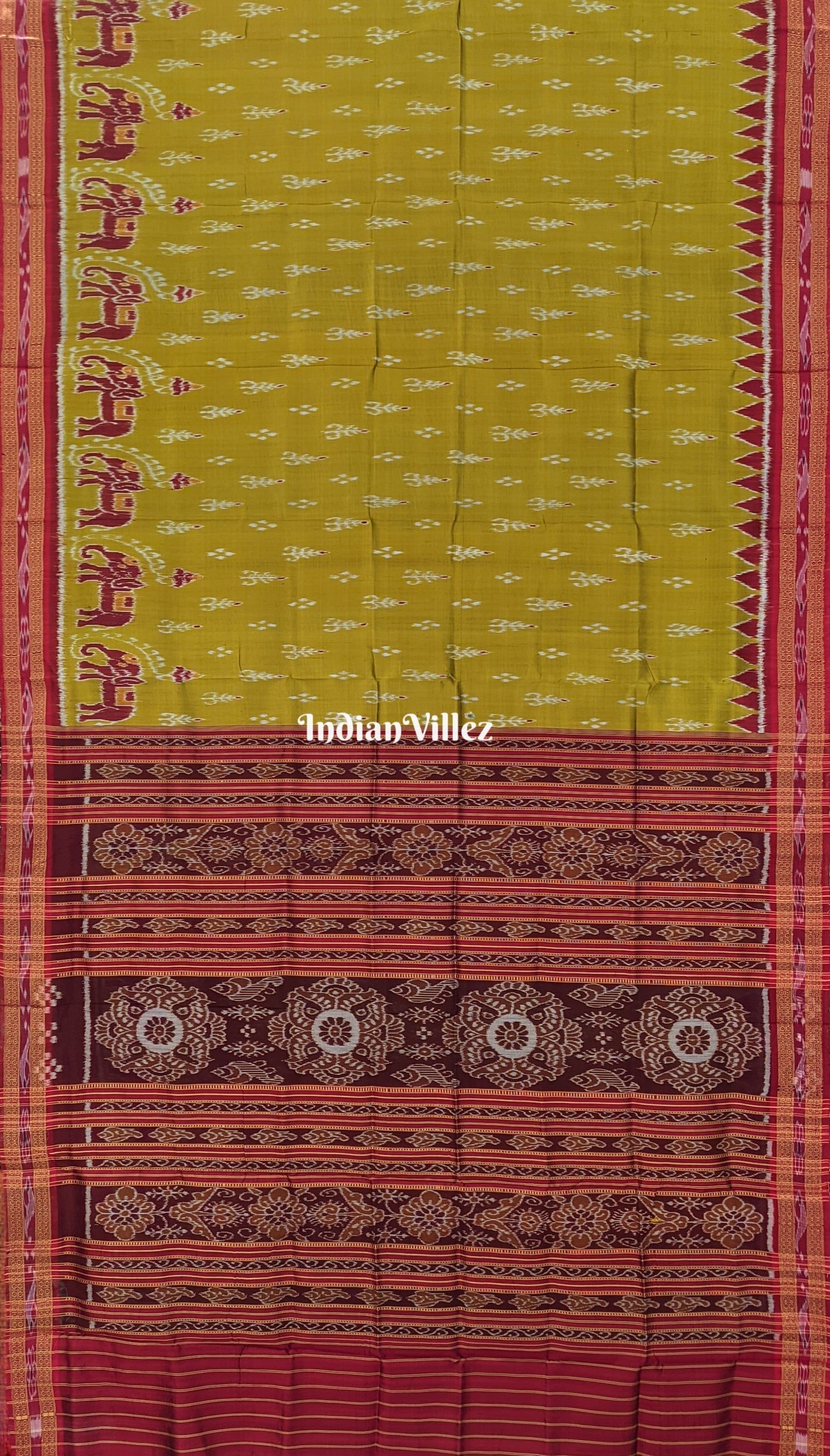 Mehndi Green Elephant Mayur Chandrika Khandua Silk Saree