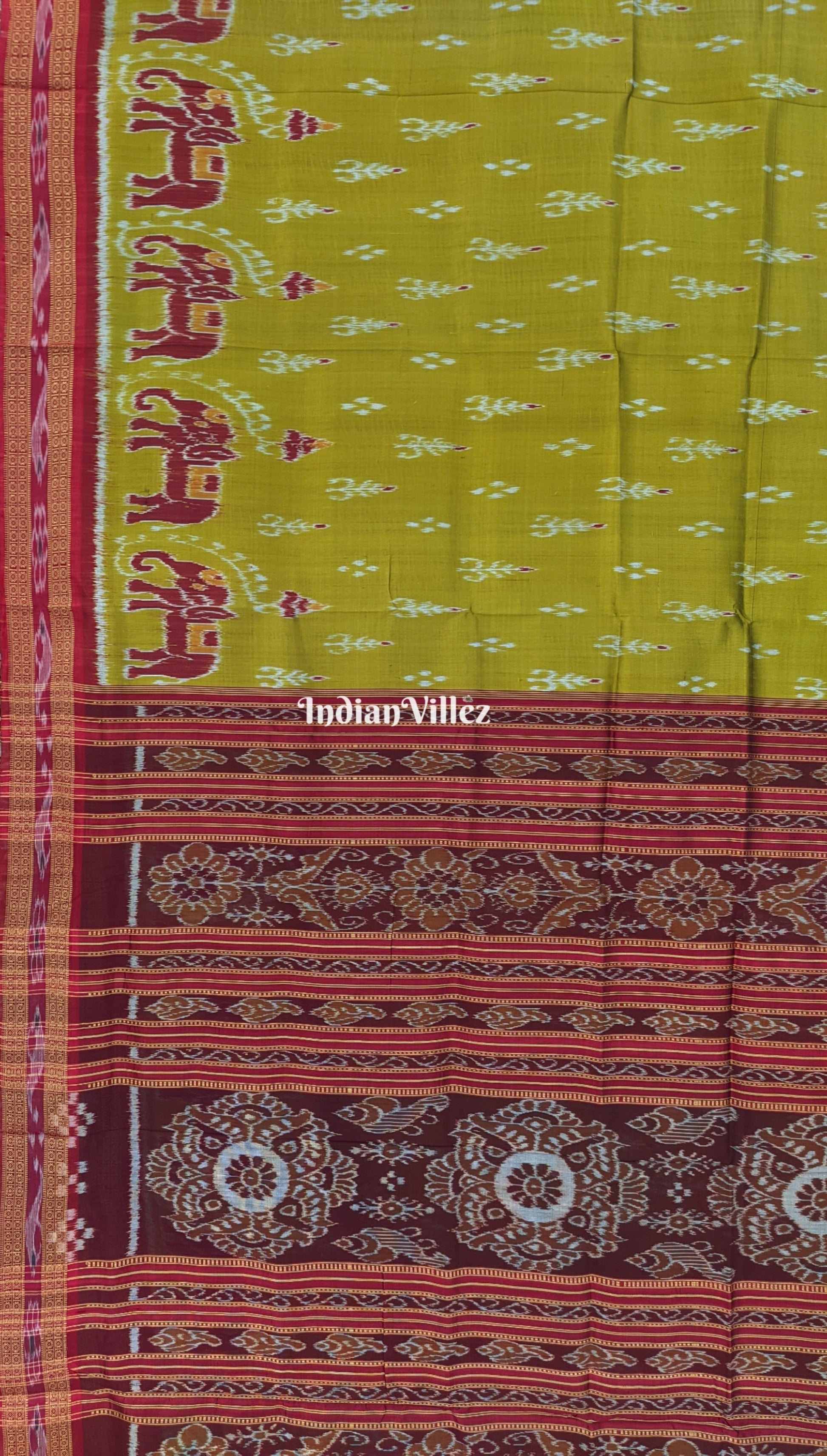 Mehndi Green Elephant Mayur Chandrika Khandua Silk Saree