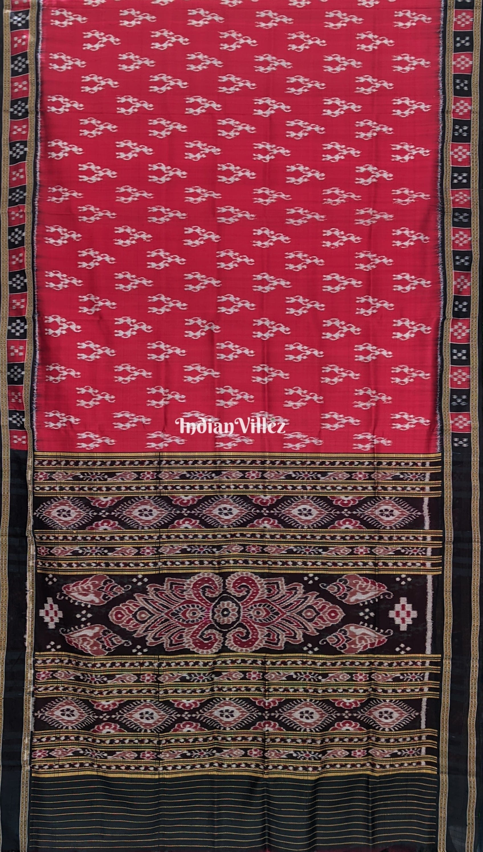 Maroon Tribal Theme with Single Pasapali Border Khandua Silk Saree