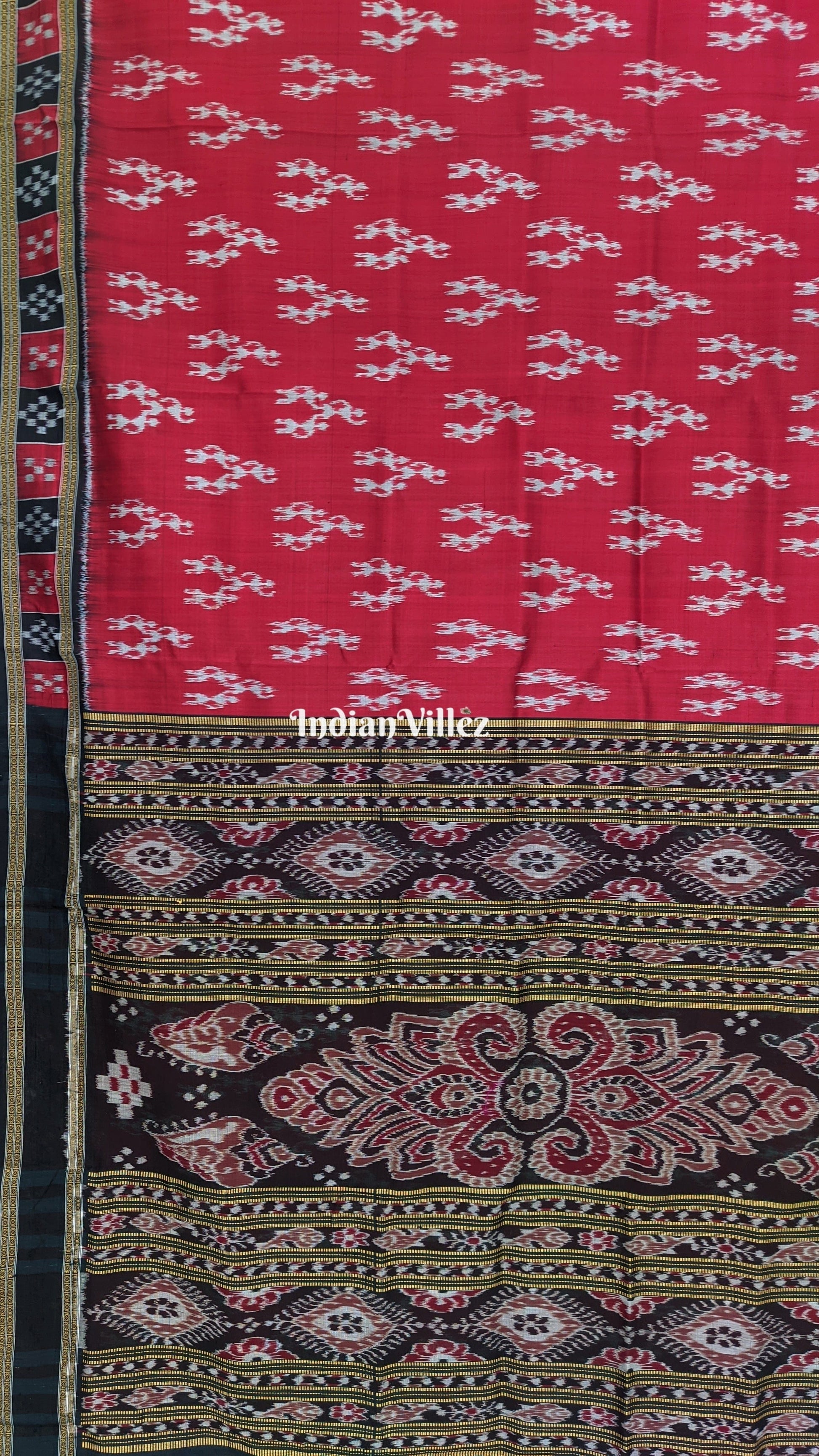 Maroon Tribal Theme with Single Pasapali Border Khandua Silk Saree