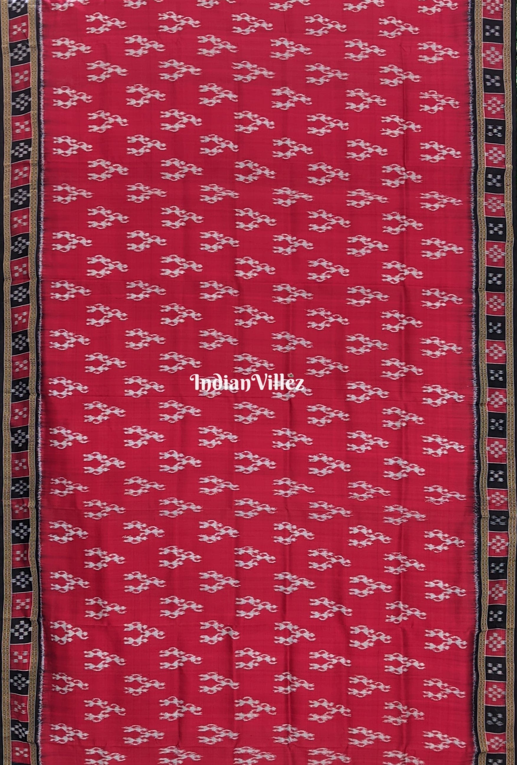 Maroon Tribal Theme with Single Pasapali Border Khandua Silk Saree