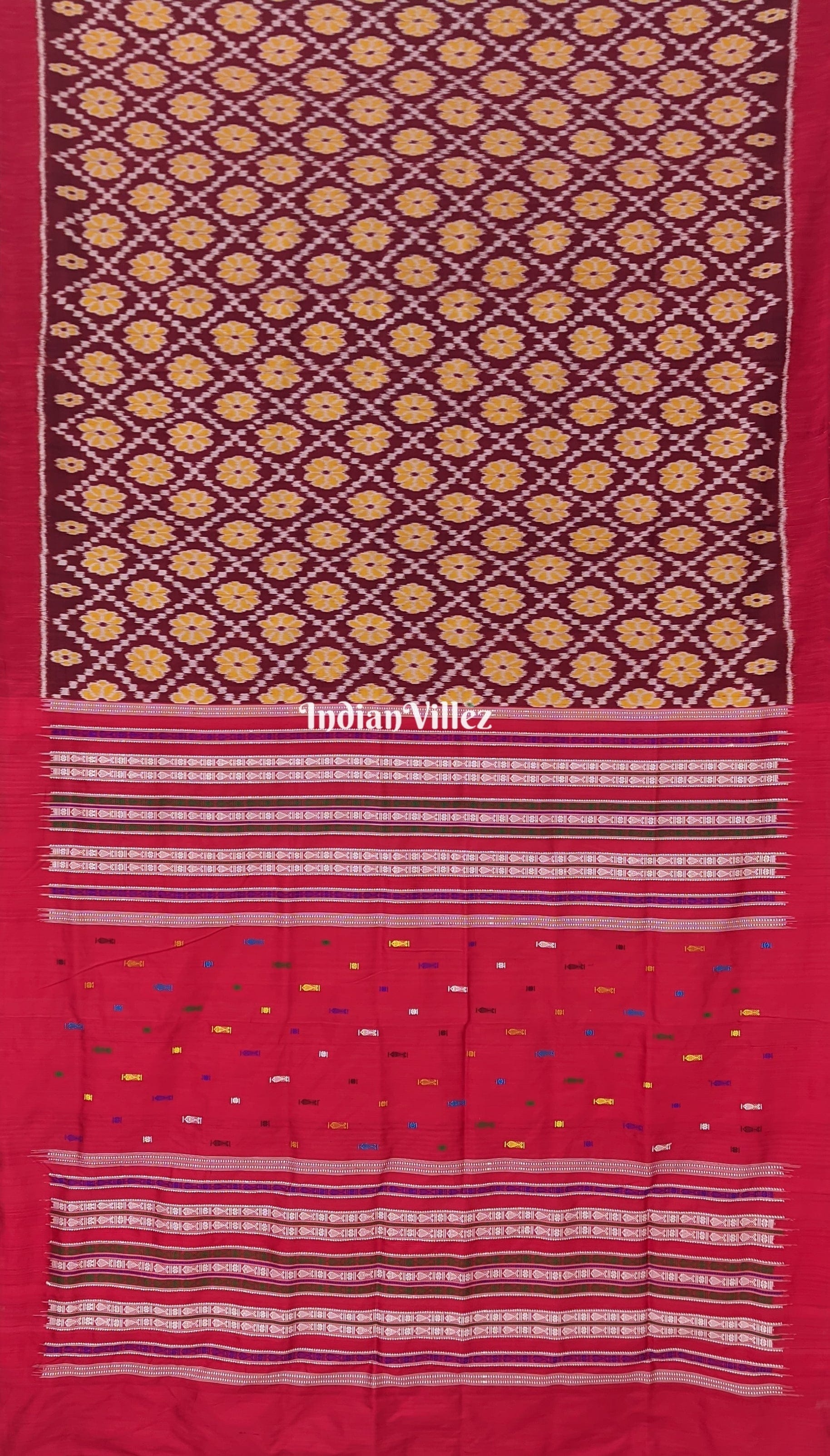 Maroon Contemporary Odisha Ikat Silk Saree