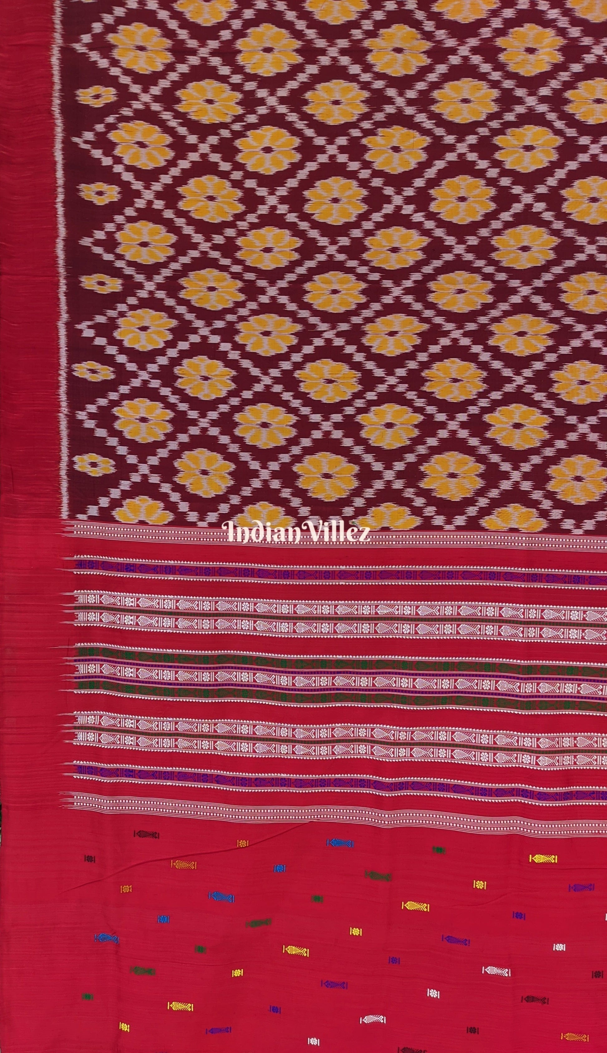 Maroon Contemporary Odisha Ikat Silk Saree