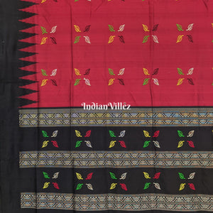 Maroon Leaf Design Odisha Ikat Contemporary Bomkai Silk Saree