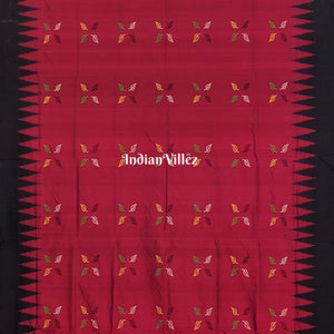 Maroon Leaf Design Odisha Ikat Contemporary Bomkai Silk Saree