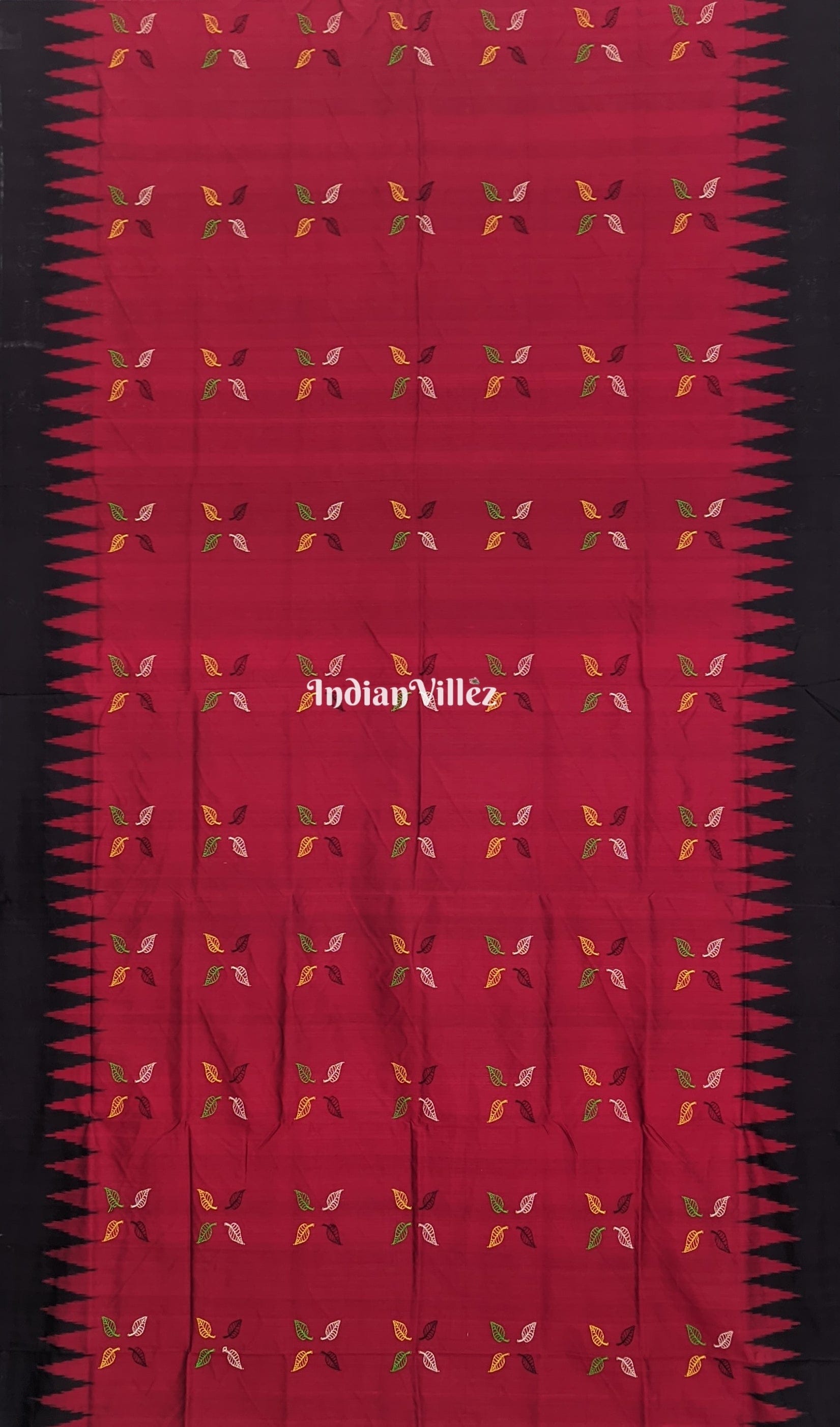 Maroon Leaf Design Odisha Ikat Contemporary Bomkai Silk Saree