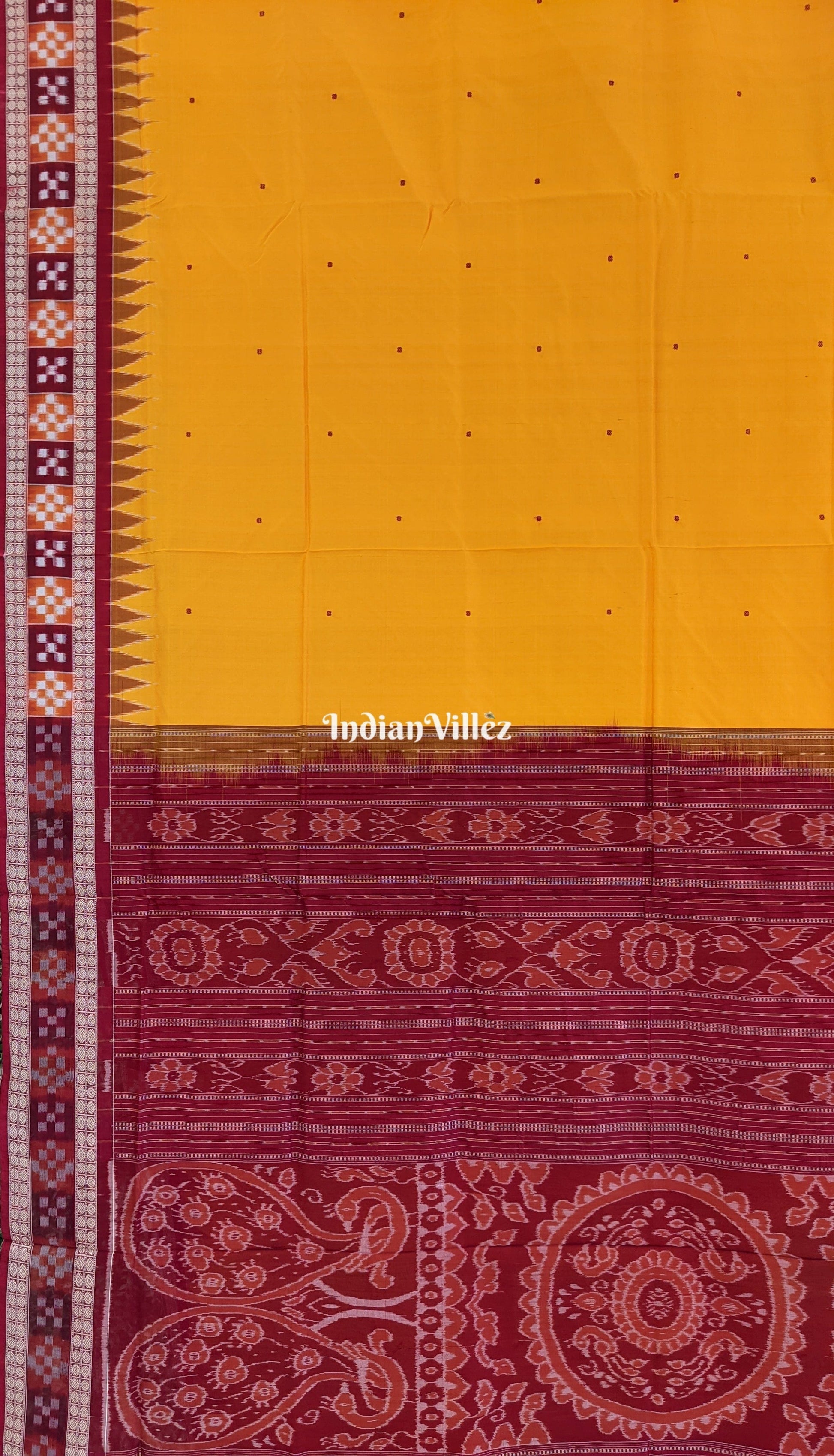 Yellow Single Pasapali Border Bomkai Sambalpuri Silk Saree