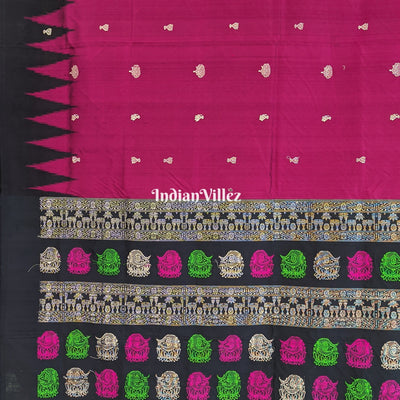 Magenta Single Laxmi Pada & Lotus Motif Bomkai Silk Saree