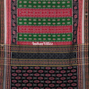 Green Red Flower with Sachipar Border Khandua Silk Saree