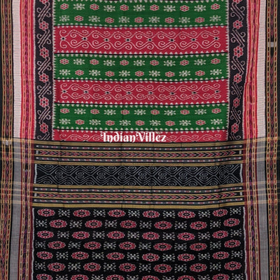 Green Red Flower with Sachipar Border Khandua Silk Saree